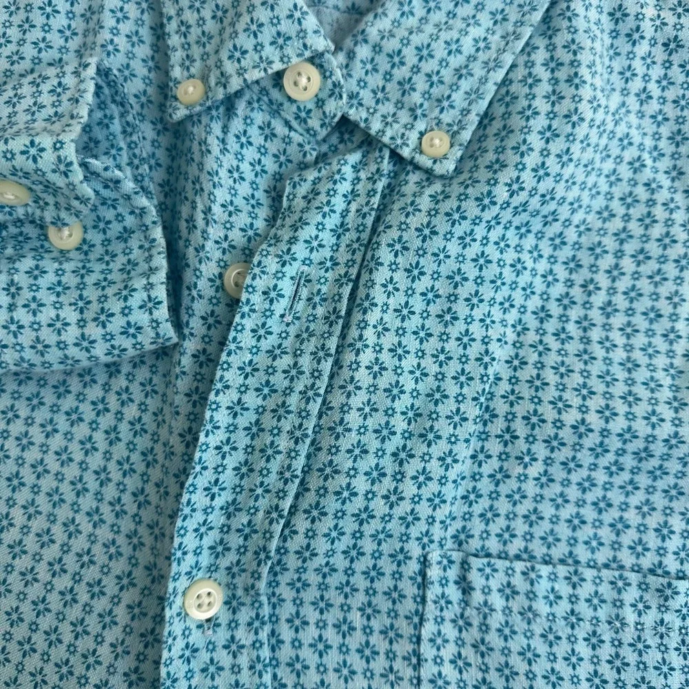 Banana Republic Shirt Blue Floral 100% Linen Camden Fit Button Down Mens Large